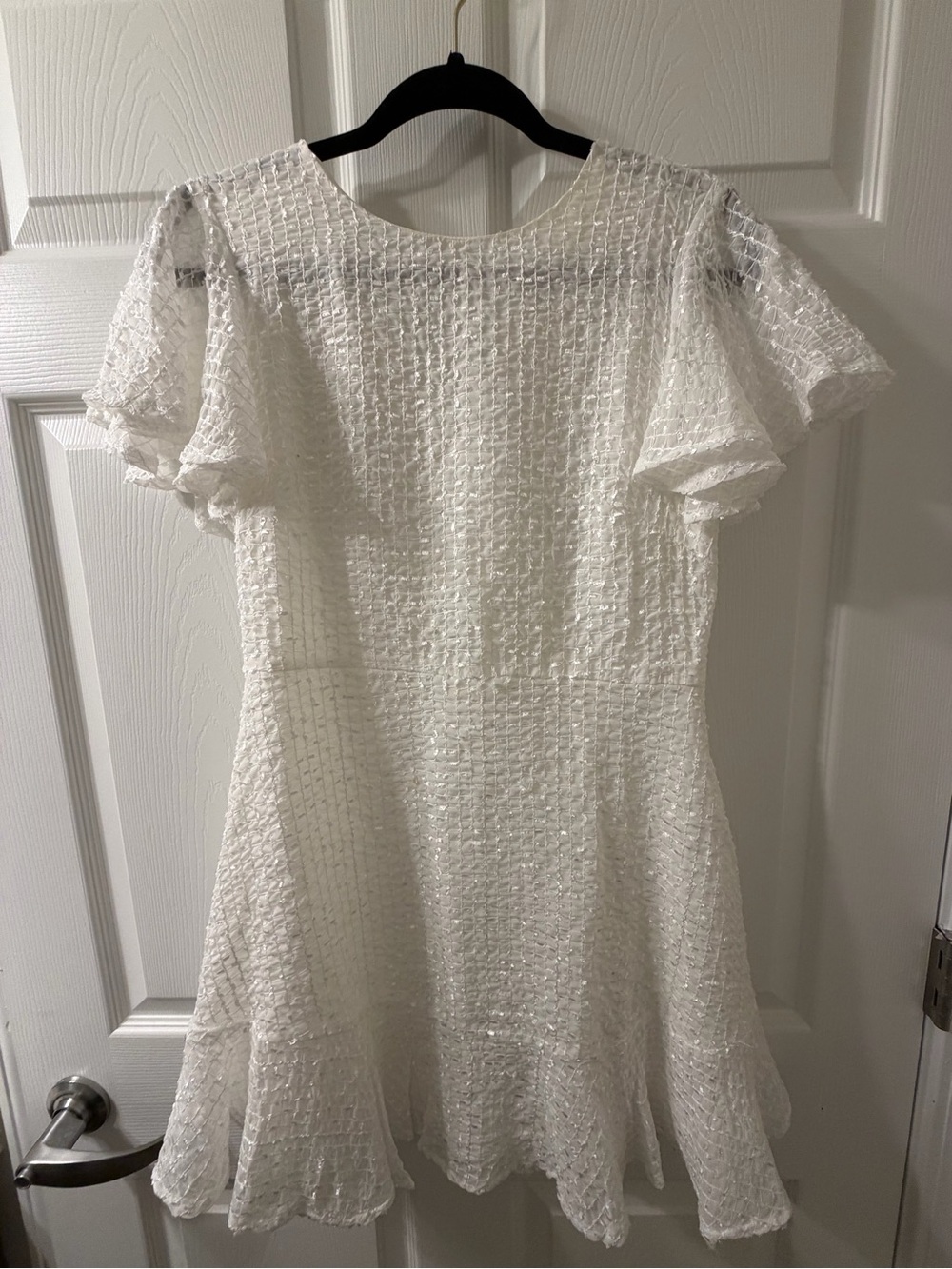 Selfie Leslie White Textured A-Line Flutter Sleeve Dress
